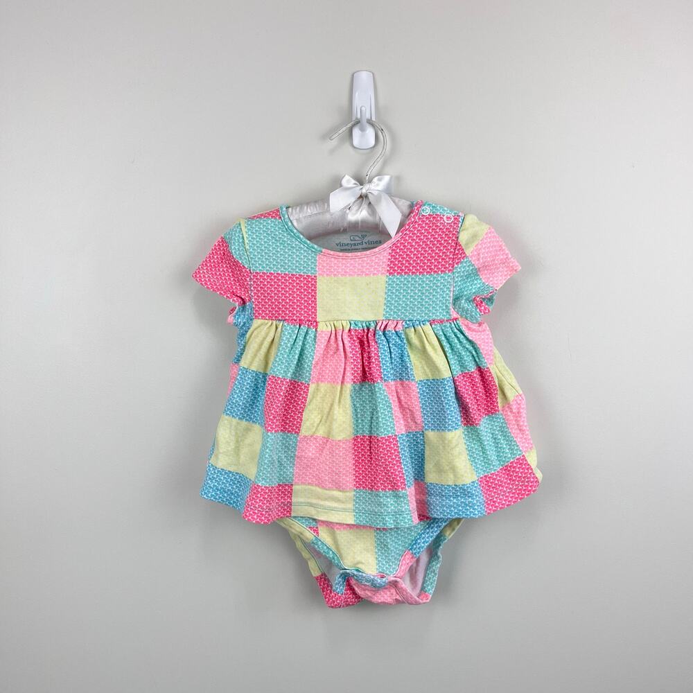 Vineyard Vines Patchwork Whale Short Sleeve Bodysuit Dress 12-18 Months